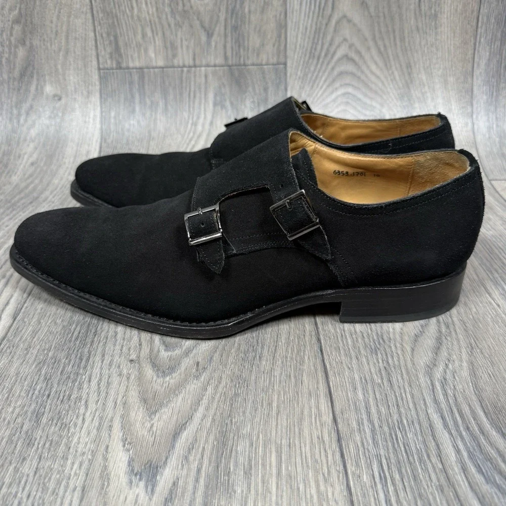 Ugo Vasare Black Suede Double Monk Strap Oxford - Men's Size 11